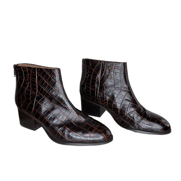 Seychelles Floodpain Booties Croc Embossed Leather Ankle Boots Back Zip Up 8 - Picture 3 of 11